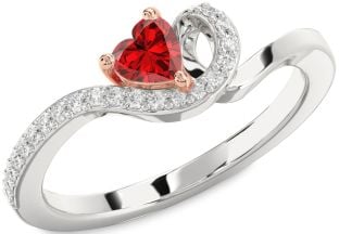 Diamond Ruby Platinum & Rose Gold Heart Promise Ring