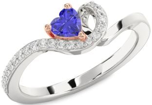 Diamond Amethyst Platinum & Rose Gold Heart Pave Promise Ring