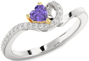 Diamond Amethyst Platinum & Yellow Gold Heart Pave Promise Ring