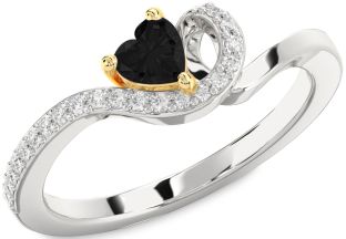 Diamond Amethyst Platinum & Yellow Gold Heart Pave Promise Ring