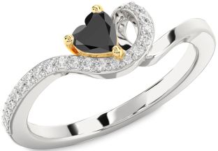 Diamond Amethyst Platinum & Yellow Gold Heart Pave Promise Ring