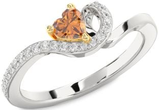 Diamond Amethyst Platinum & Yellow Gold Heart Pave Promise Ring