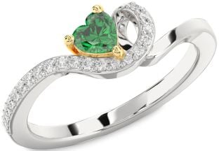 Diamond Emerald Platinum & Yellow Gold Heart Promise Ring