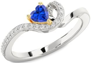 Diamond Blue Sapphire Platinum & Yellow Gold Heart Promise Ring