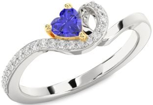Diamond Amethyst Platinum & Yellow Gold Heart Pave Promise Ring