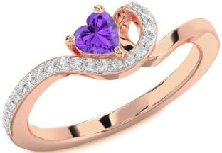 Diamond Amethyst Rose Gold Heart Pave Promise Ring