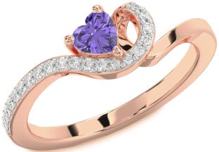 Diamond Amethyst Rose Gold Heart Pave Promise Ring
