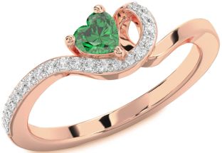 Diamond Emerald Rose Gold Heart Promise Ring