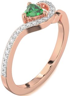 Diamond Emerald Rose Gold Heart Pave Promise Ring