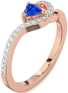Diamond Blue Sapphire Rose Gold Heart Pave Promise Ring