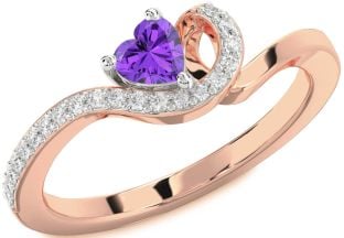 Diamond Amethyst Platinum & Rose Gold Heart Pave Promise Ring