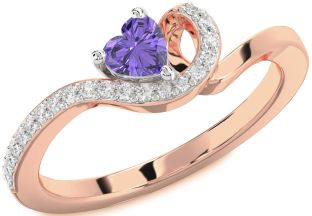 Diamond Amethyst Platinum & Rose Gold Heart Pave Promise Ring