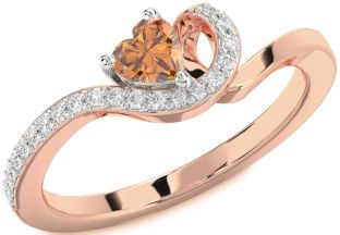 Diamond Amethyst Platinum & Rose Gold Heart Pave Promise Ring