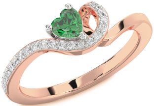 Diamond Emerald Platinum & Rose Gold Heart Promise Ring