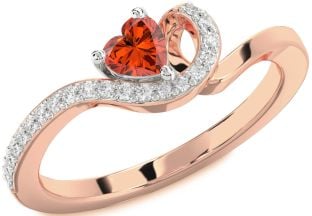 Diamond Amethyst Platinum & Rose Gold Heart Pave Promise Ring