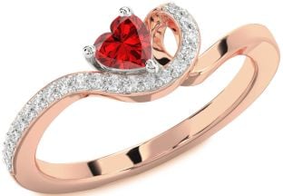 Diamond Ruby Platinum & Rose Gold Heart Promise Ring