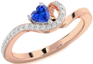 Diamond Blue Sapphire Platinum & Rose Gold Heart Promise Ring