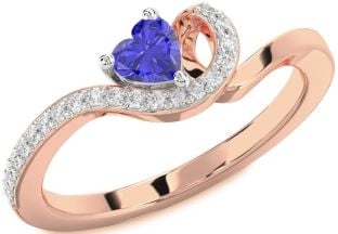 Diamond Amethyst Platinum & Rose Gold Heart Pave Promise Ring