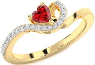 Diamond Ruby Gold Heart Promise Ring