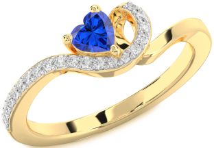 Diamond Blue Sapphire Gold Heart Promise Ring