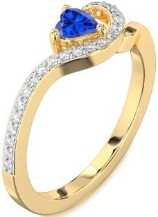 Diamond Blue Sapphire Gold Heart Pave Promise Ring