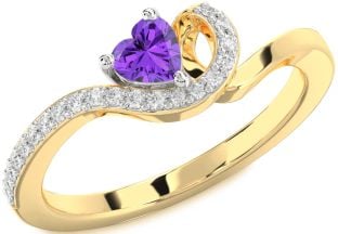Diamond Amethyst Platinum & Yellow Gold Heart Pave Promise Ring