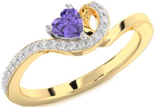 Diamond Amethyst Platinum & Yellow Gold Heart Pave Promise Ring