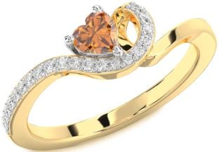 Diamond Amethyst Platinum & Yellow Gold Heart Pave Promise Ring