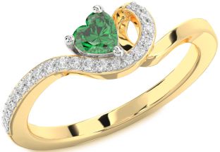 Diamond Emerald Platinum & Yellow Gold Heart Promise Ring