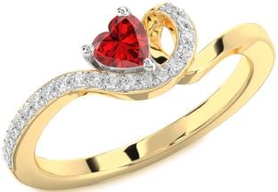 Diamond Ruby Platinum & Yellow Gold Heart Promise Ring