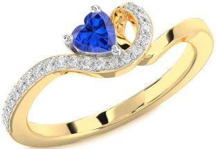 Diamond Blue Sapphire Platinum & Yellow Gold Heart Promise Ring
