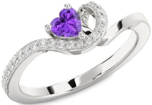 Diamond Amethyst Platinum Heart Pave Promise Ring