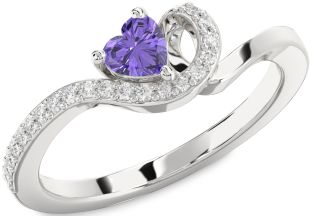 Diamond Amethyst Platinum Heart Pave Promise Ring