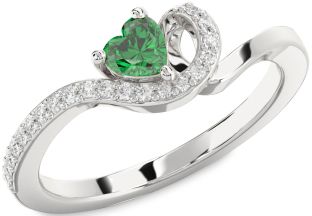 Diamond Emerald Platinum Heart Promise Ring
