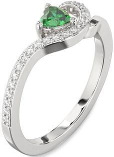 Diamond Emerald White Gold Heart Pave Promise Ring