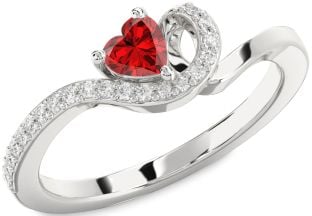 Diamond Ruby Platinum Heart Promise Ring