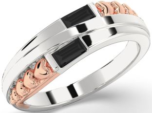 Emerald Platinum & Rose Gold Heart Two Stone Birthstone Ring