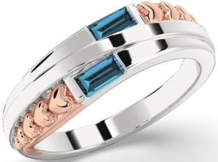 Emerald Platinum & Rose Gold Heart Two Stone Birthstone Ring