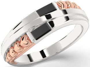 Emerald Platinum & Rose Gold Heart Two Stone Birthstone Ring