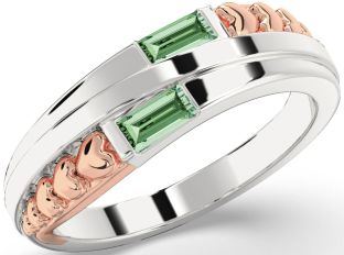 Emerald Platinum & Rose Gold Heart Two Stone Birthstone Ring