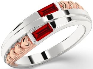 Emerald Platinum & Rose Gold Heart Two Stone Birthstone Ring