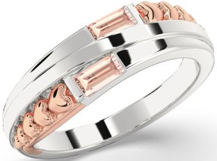 Emerald Platinum & Rose Gold Heart Two Stone Birthstone Ring