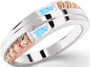 Emerald Platinum & Rose Gold Heart Two Stone Birthstone Ring