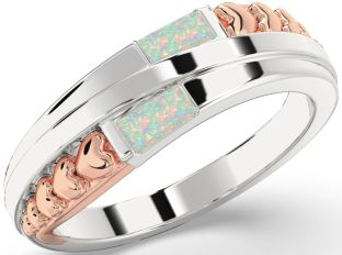 Emerald Platinum & Rose Gold Heart Two Stone Birthstone Ring