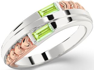 Emerald Platinum & Rose Gold Heart Two Stone Birthstone Ring