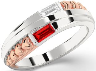 Emerald Platinum & Rose Gold Heart Two Stone Birthstone Ring