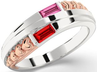 Emerald Platinum & Rose Gold Heart Two Stone Birthstone Ring