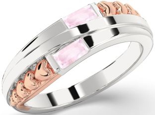 Emerald Platinum & Rose Gold Heart Two Stone Birthstone Ring