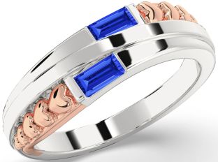 Emerald Platinum & Rose Gold Heart Two Stone Birthstone Ring