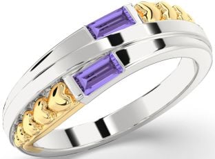 Emerald Platinum & Yellow Gold Heart Two Stone Birthstone Ring